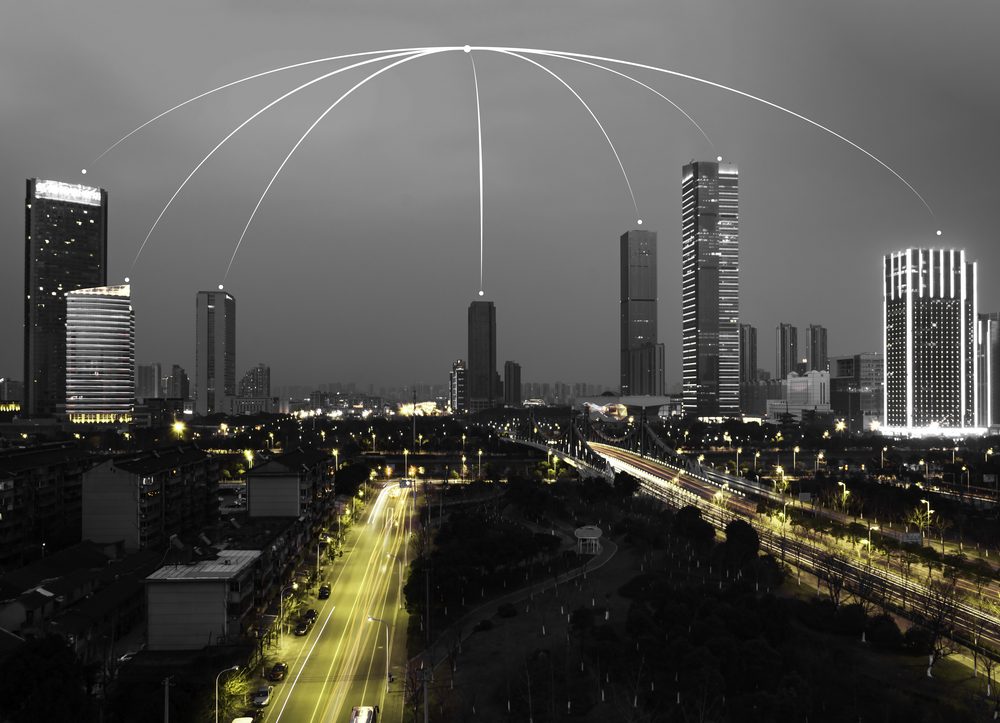 Representación de red global conectada con puntos de luz